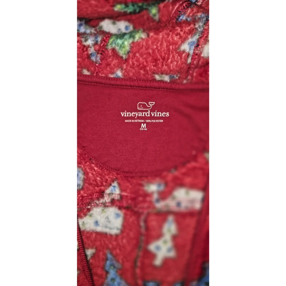 Vineyard Vines Martha’s Vineyard Red Fleece Hooded One-Piece Pajama M Xmas Tree